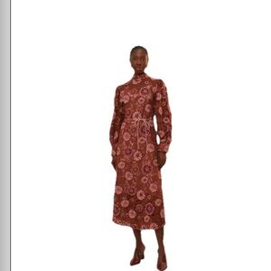 Farm Rio Gigi Tapestry Guipure Midi Dress Sz M Brown and pink. NWT romantic